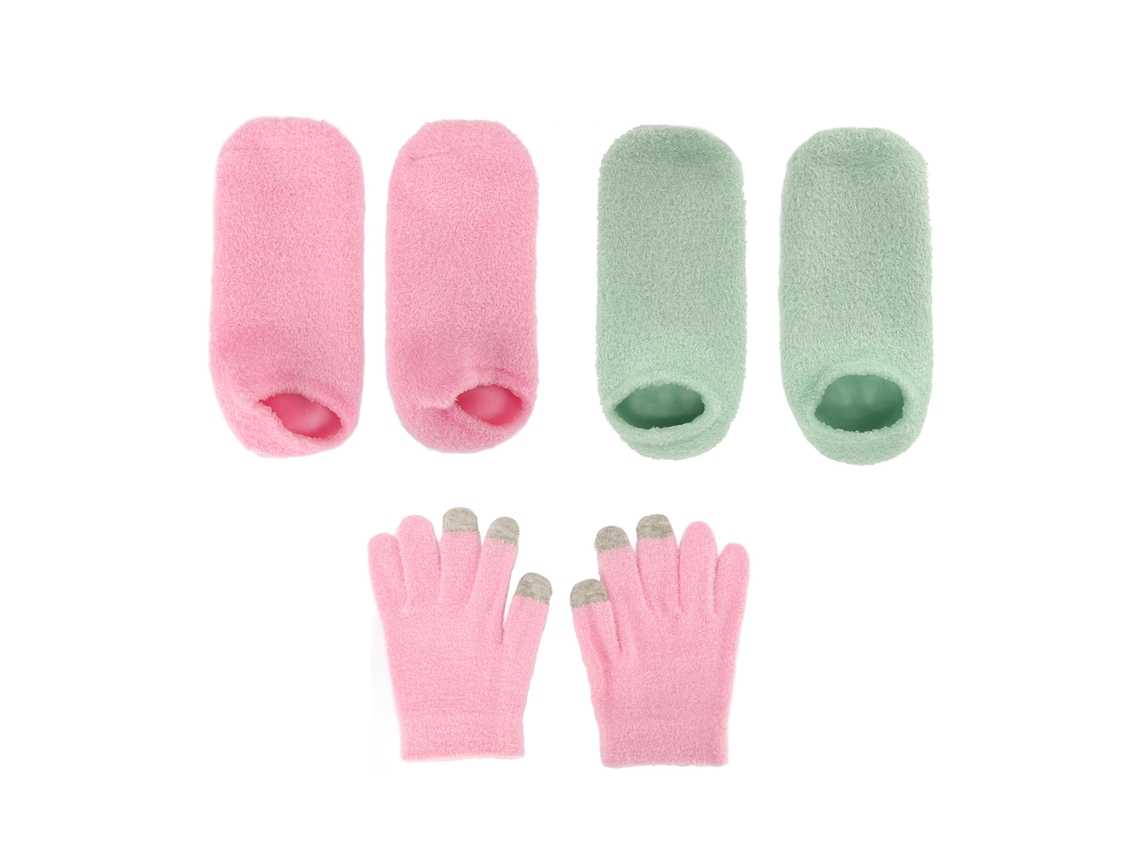 Guantes y calcetines reutilizables con gel hidratante para piel seca.