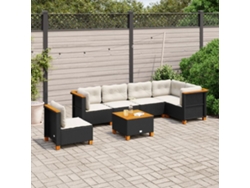 Conjunto de sofá de jardín de 7 piezas con cojines de mimbre negro de DKD Home Decor
