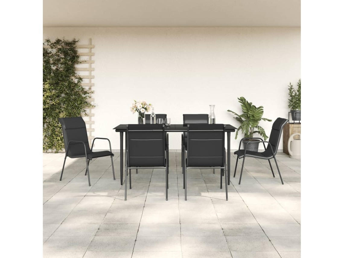 Conjunto de comedor de jardín de 7 piezas en acero y textileno negro Dkd Home Decor