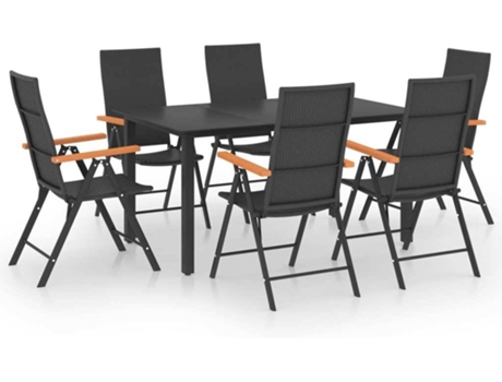 Conjunto 7 de comedor para jardín VIDAXL negro y marrón