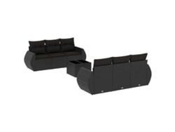Conjunto 7 de comedor de jardín VIDAXL y cojines ratán sintético negro
