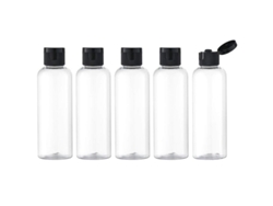 Botella De Viaje Con Tapa Abatible (5 Unidades) Dispensador Vacío Y Limpio Para Cosméticos De Viaje (80 Ml, Transparente)