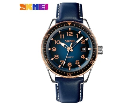 Reloj para Hombre Relojes analógicos con Fecha, Relojes de Pulsera Resistentes al Agua-Esfera de Oro Rosa círculo Esfera Azul - cinturón LUUCOZK