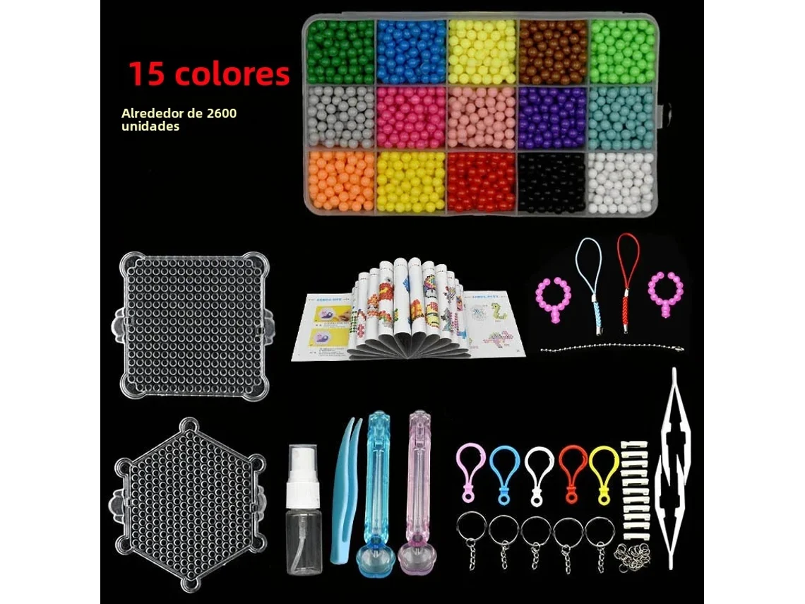 (15 Colores - 2600 Piezas) Juego De Cuentas Para Hacer Tú Mismo, Que Incluye Cuentas Mágicas Creativas Y Un Tablero De Rompecabezas.