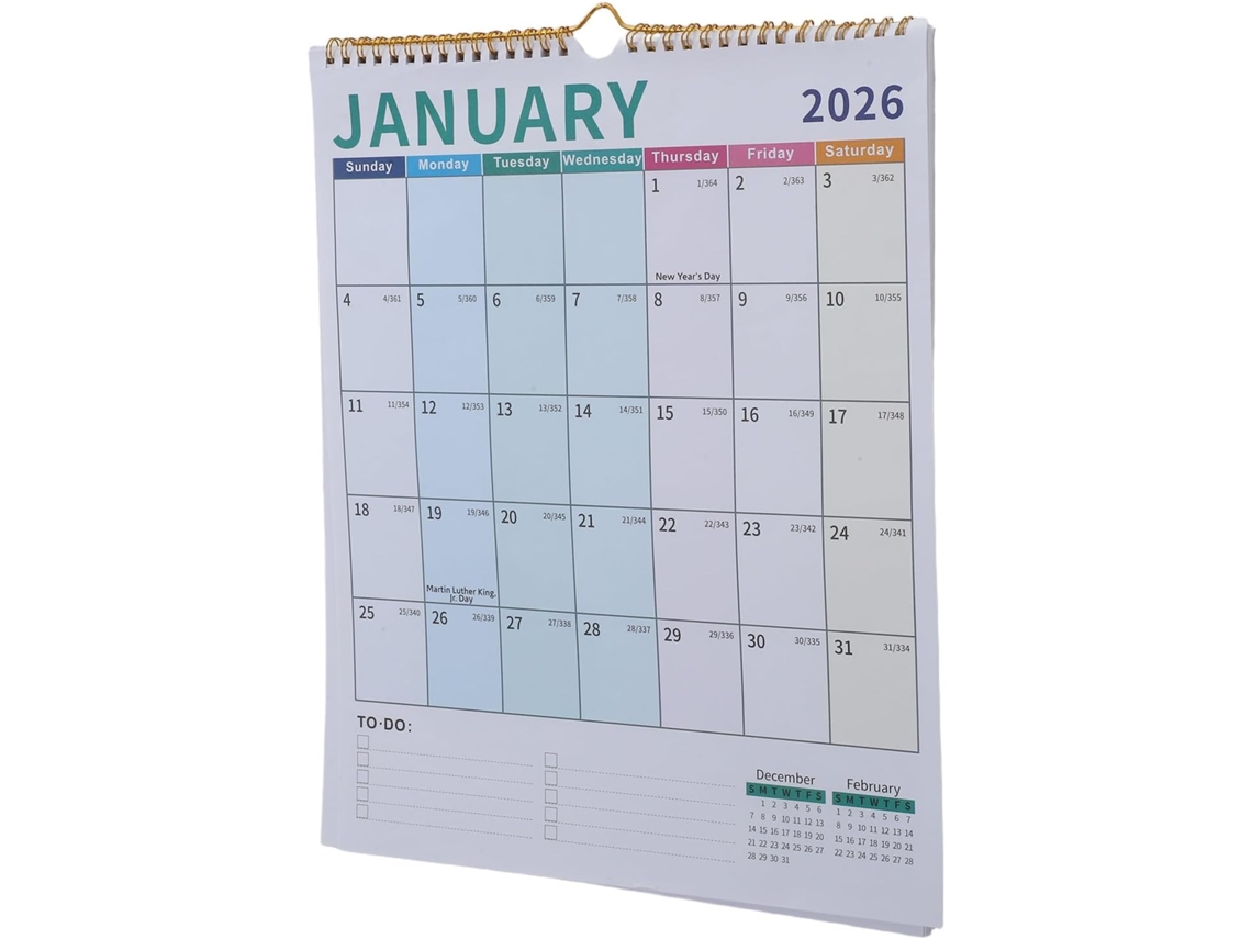 Calendario de pared en espiral 2026-2027, 18 meses, calendario vertical con festivos internacionales, papel grueso y Gokoco