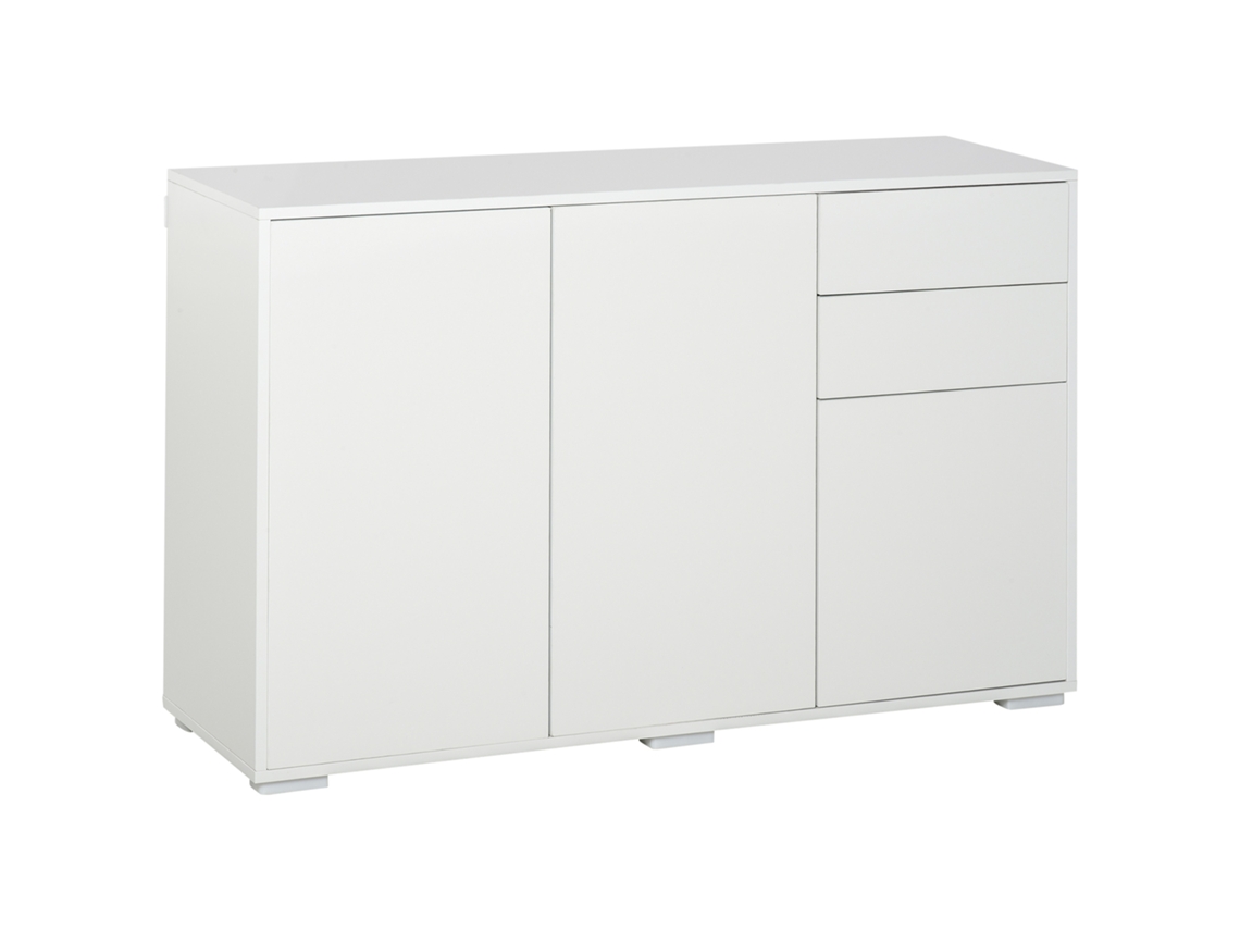 Aparador Blanco Con 2 Cajones Y 3 Puertas, Multiusos, 117x36x74cm
