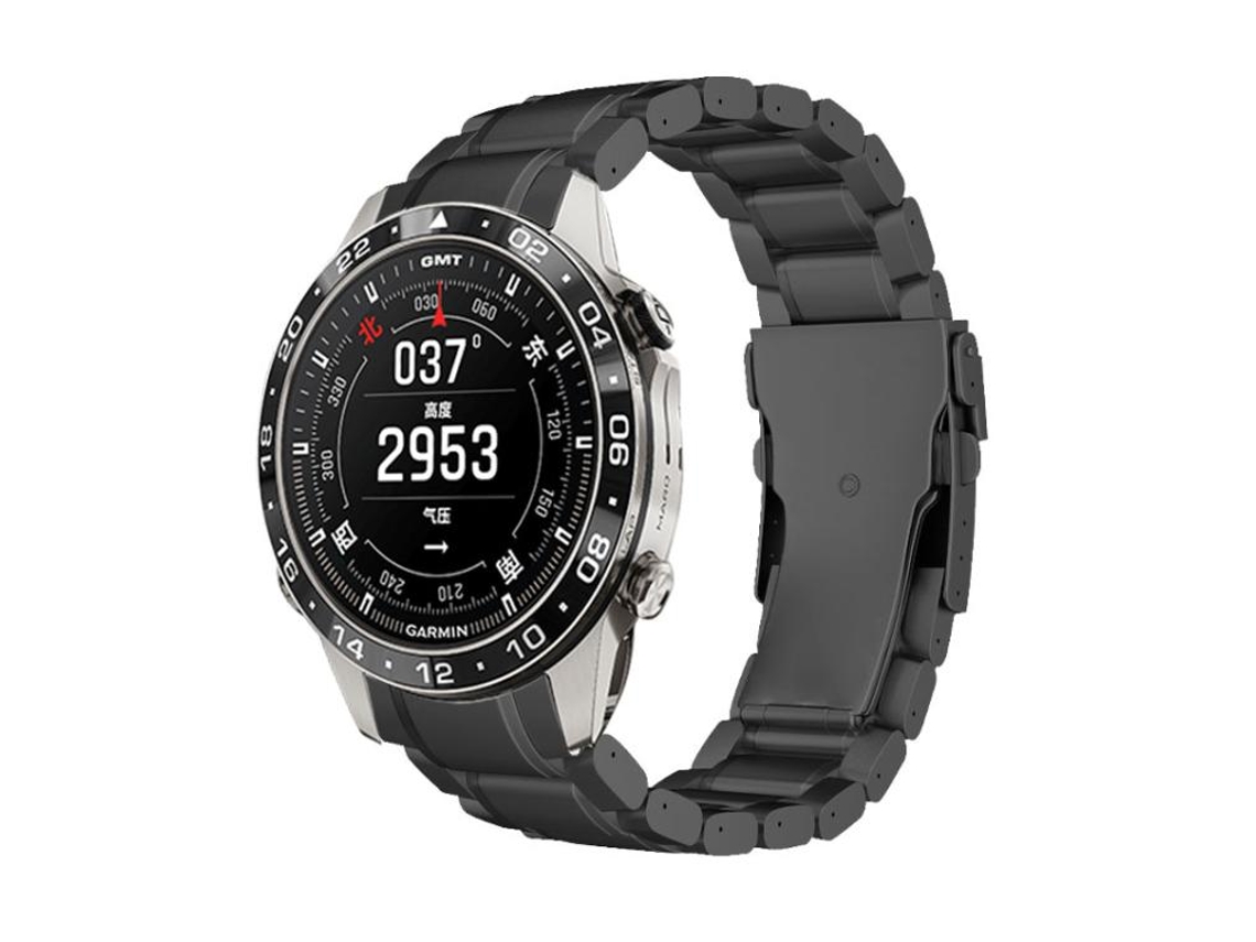 Bracelete Para Garmin (22mm) - Liga De Titânio - Fivela De Segurança Curva - Liberação Rápida Preto