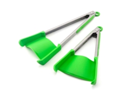 Espátula y pinzas de cocina antiadherentes, de acero inoxidable y silicona.