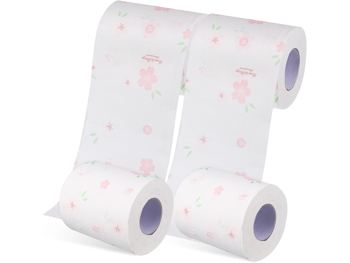 Rollos de papel higiénico Gokoco con estampado floral decorativo, suaves y absorbentes, multicapa para uso doméstico.