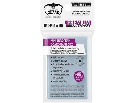Sleeves para Cartas ULTIMATE GUARD Premium Soft Board Mini European (4,6 x 7 cm)
