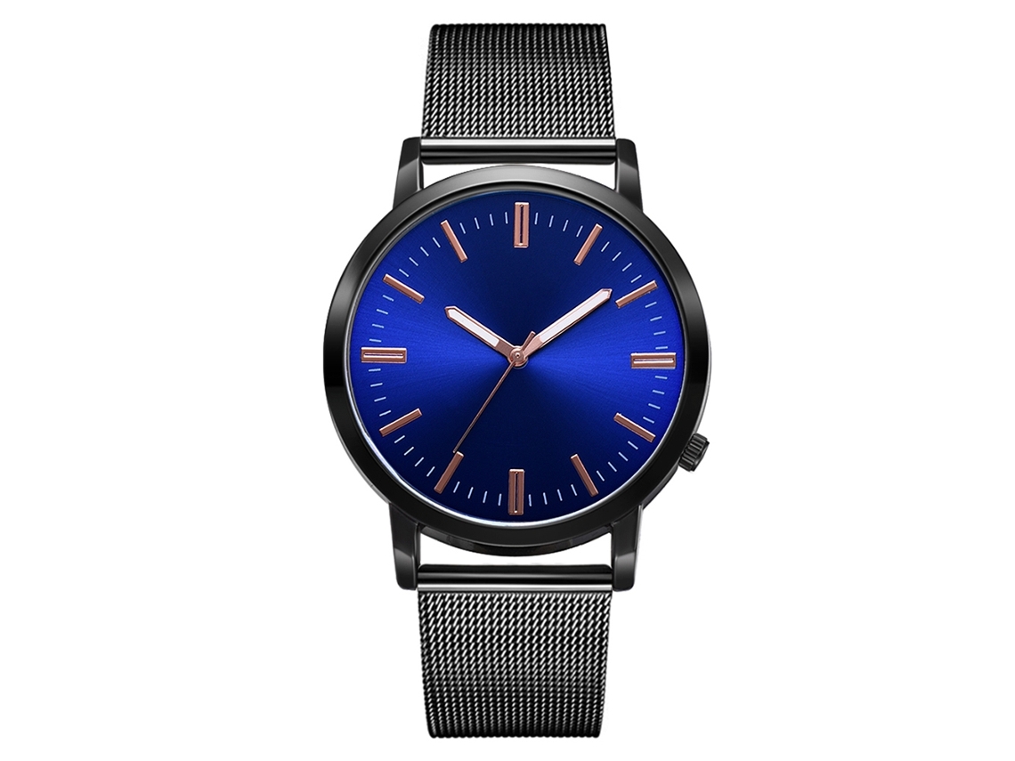 Reloj De Pulsera De Cuarzo Sencillo De Aleación Para Hombre Con Detalles En Negro Y Azul.