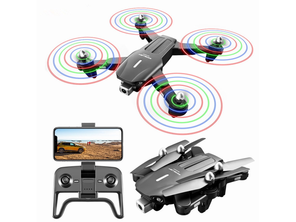 Dron K106 RC con hélice de luz LED de cámara dual 4K (batería 1 - Duración de la batería: 15 min - Negro)