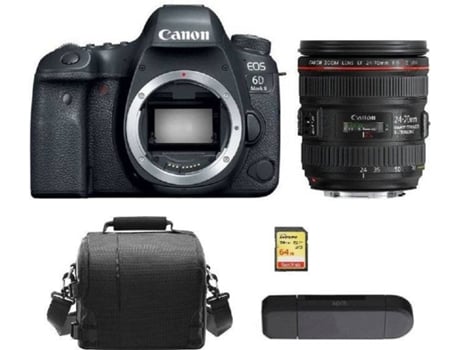 Cámara Reflex CANON EOS 6D II + Objectivo EF 24-70mm F4L IS USM + Tarjeta SD 64GB + Bolsa + Lector de Tarjetas SD (Full Frame)