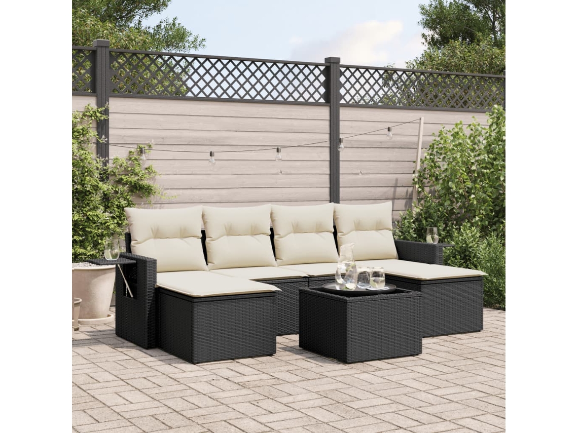 Conjunto de sofá de jardín de 7 piezas con cojines de mimbre negro de DKD Home Decor