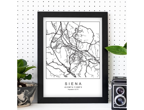 Póster NACNIC Mapa de la Ciudad Siena Estilo Nordico en Blanco y Negro.
