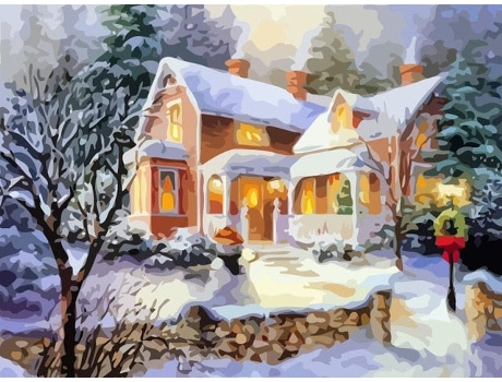 Paisaje de invierno pintura por números kit de paisaje navideño pintado a manoSzhc598 / 50x40cm Sin Marco SLOWMOOSE