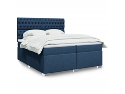 Cama Box Spring Con Colchón Tela Azul 200x200 Cm