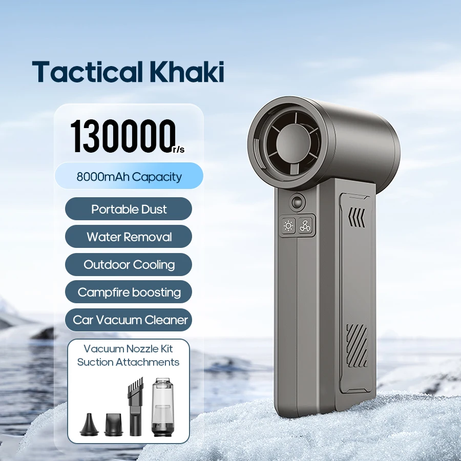 Secador De Pelo Potente (color Caqui), 130.000 Rpm, 8.000 Mah, Apto Para Teclados De Ordenador Y Coches.