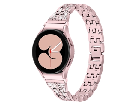 Correa de metal 5 cuentas 2 filas diamantes de imitación brillantes para Samsung Galaxy Watch4 Active 40mm/44mm/Watch4 Classic 42mm/46mm - rosa