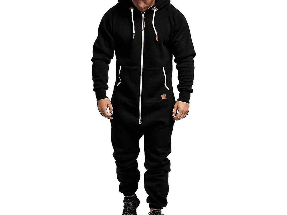 2026-mono Con Capucha Para Hombre Con Cremallera Invierno Casual Romper Sudadera 2xl Negro