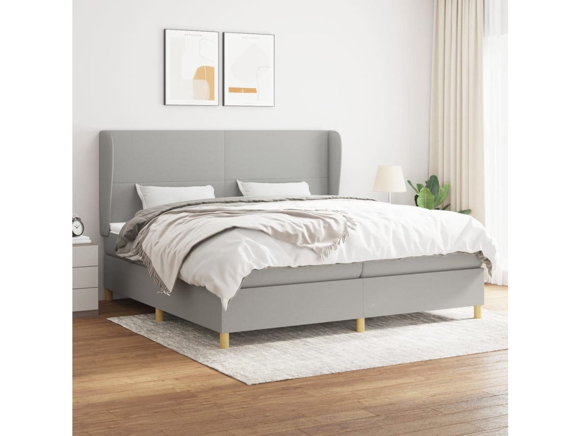 Cama Box Spring Con Colchón Tela Gris Claro 200x200 Cm