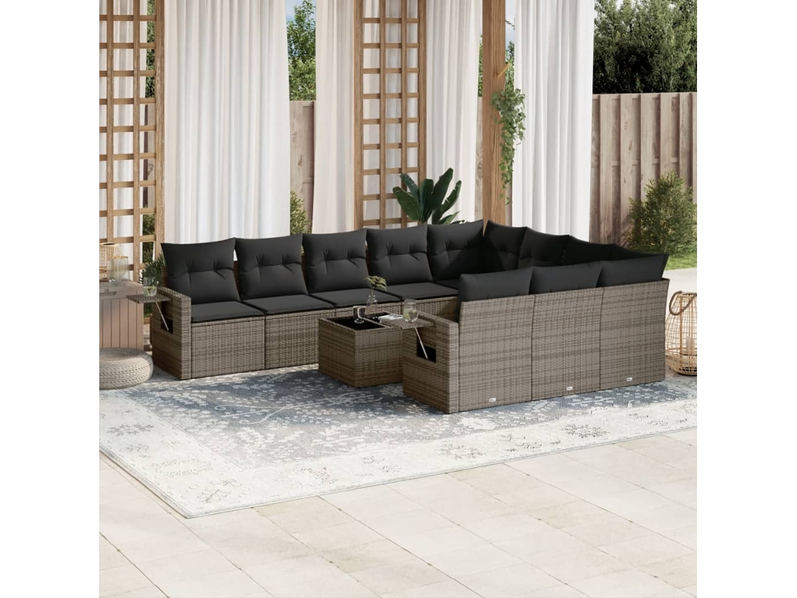 Conjunto de sofás de jardín de 11 piezas DKD Home Decor con cojines de mimbre gris
