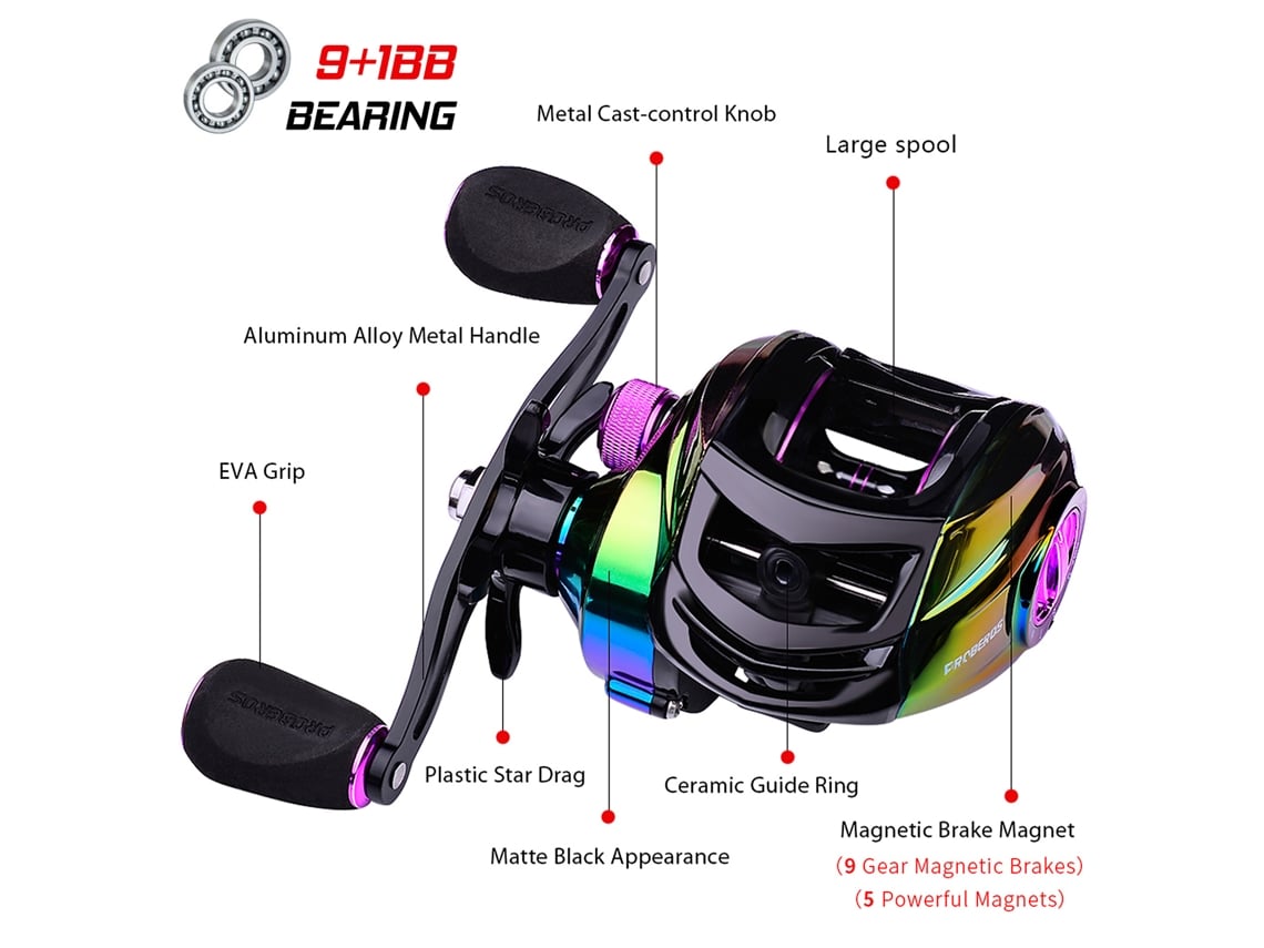 Reel De Pesca Baitcast 9+1 Bb Bearing Alta Velocidad 7.2:1 Izquierda/derecha Accesorio De Pesca