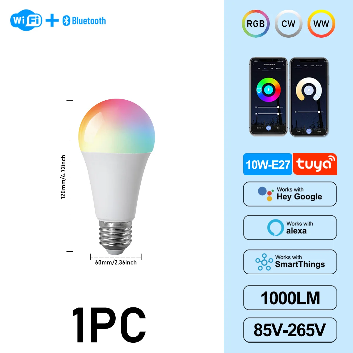 (1 Unidad, Ac85-265v) Portalámparas Graffiti E27, Bombilla Led Inteligente Regulable Con Wifi, Control Por Aplicación