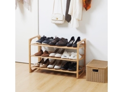 Zapatero para 9 pares, 3 niveles, bordes elevados, madera de bambú, 76 x 33 x 51 cm