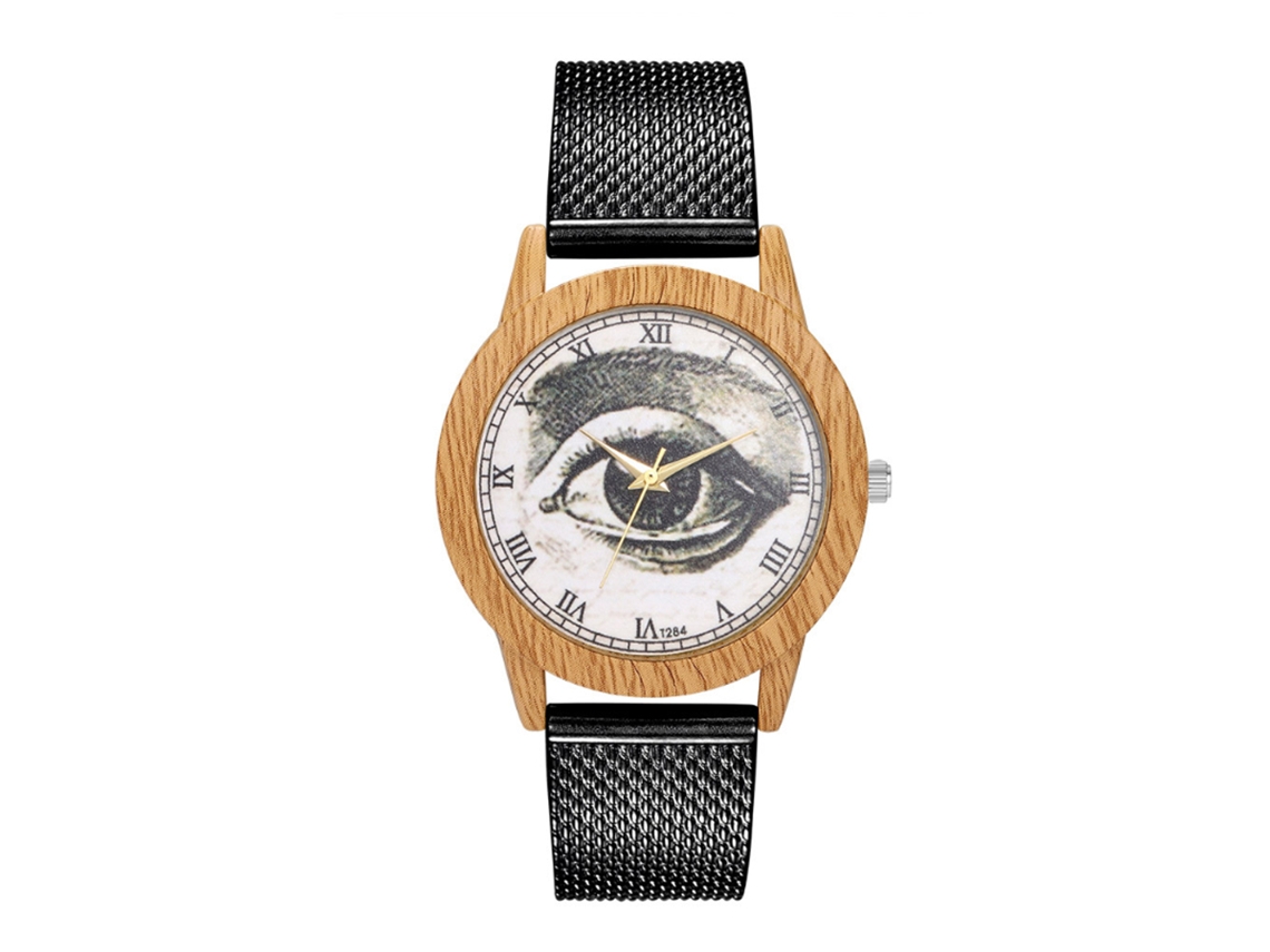 Reloj De Pulsera Unisex Con Patrón De Ojos Escala Romana Cuarzo Negro Zhoulianfa