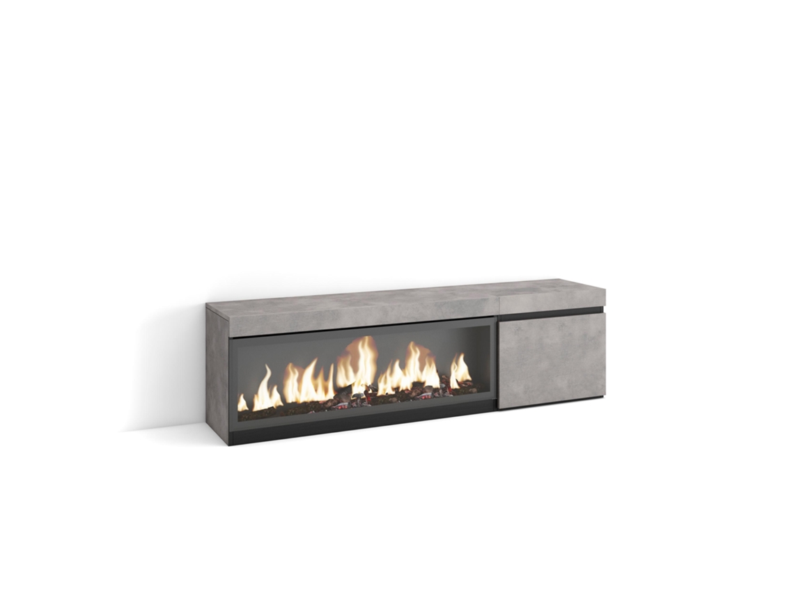 Mueble TV, Televisión, 160, Para TV hasta 65, Chimenea eléctrica XXL, Cemento SKRAUT HOME