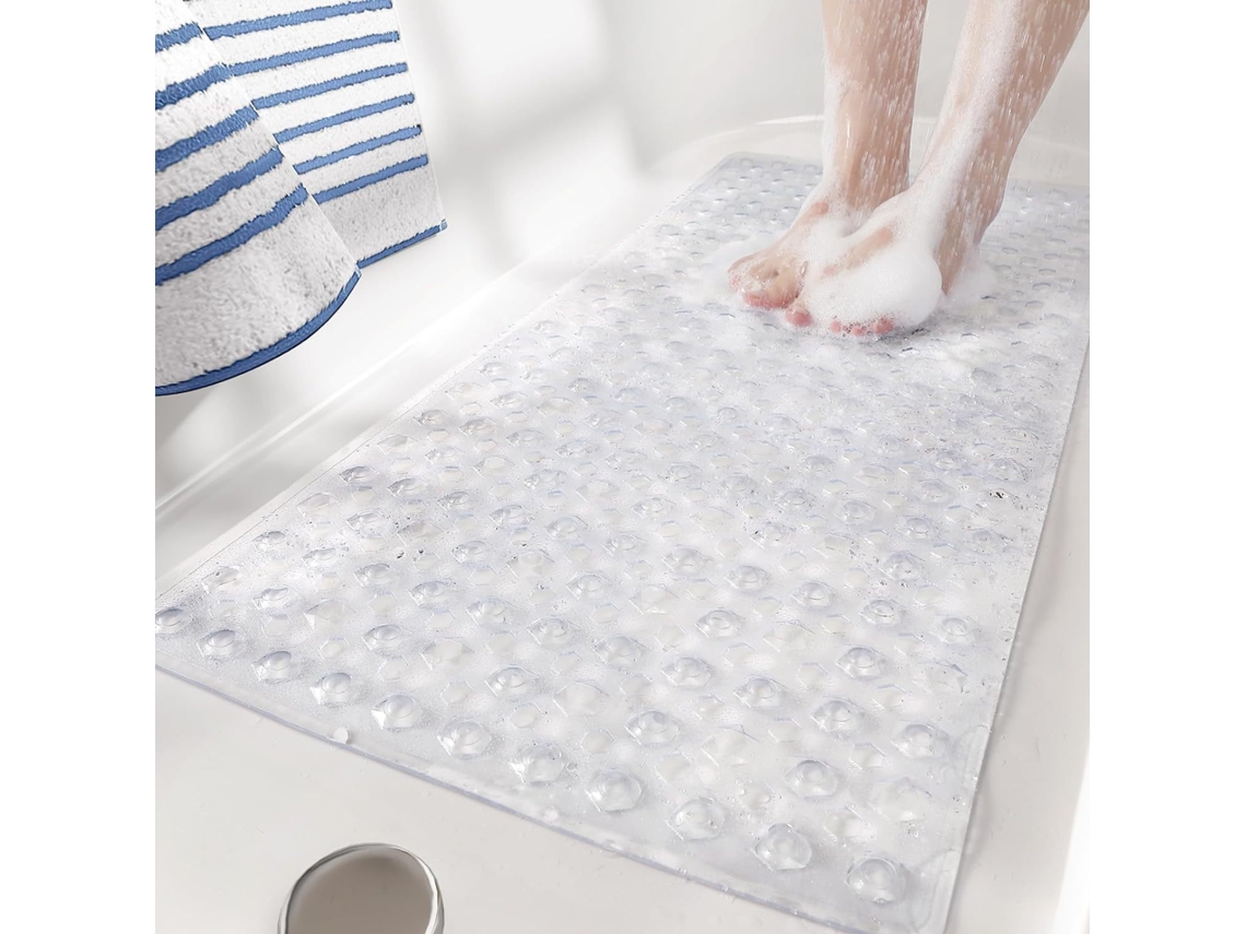 Alfombrilla De Ducha Antideslizante De Pvc De 88x40 Cm, Resistente Al Moho, Lavable A Máquina Y Suave Al Tacto (henten Home, Transparente)