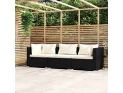 Sofá De 3 Plazas | Sofá De Salón | Sofá De Descanso Con Cojines Ratán Sintético Negro Wsd903890