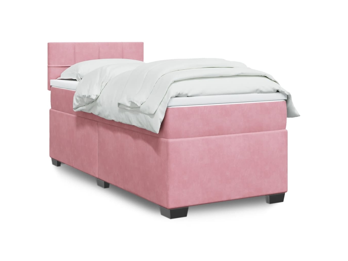 Cama Box Spring Con Colchón Terciopelo Rosa 80x200 Cm