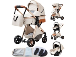 Cochecito 3 en 1 Combo Cochecito de Bebé Capazo Trio Asiento de Auto Ajustable Reversible Ruedas Irrompibles de Alta Calidad Blanco Yazoco