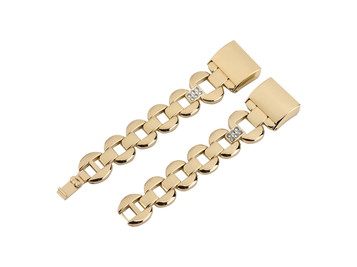 Pulsera de metal de repuesto con diamantes de imitación para Fitbit Charge 2, dorada y blanca
