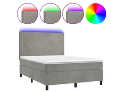 Maison Exclusive - Cama Box Spring Colchón Y Led Terciopelo Gris Claro 140x190 Cm