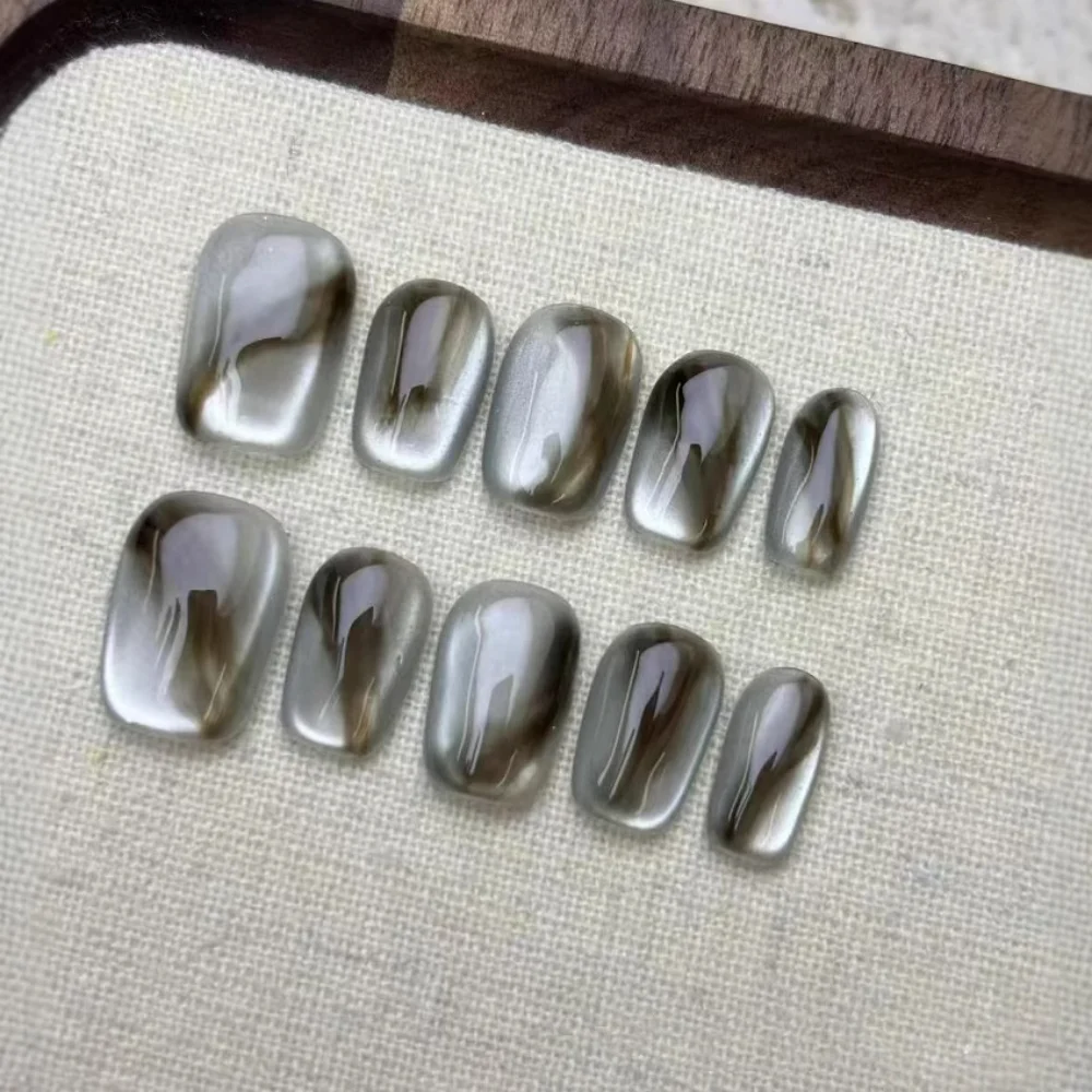 (a143-m) 10 Pegatinas De Uñas Postizas Hechas A Mano, Tipo De Manicura A Presión.
