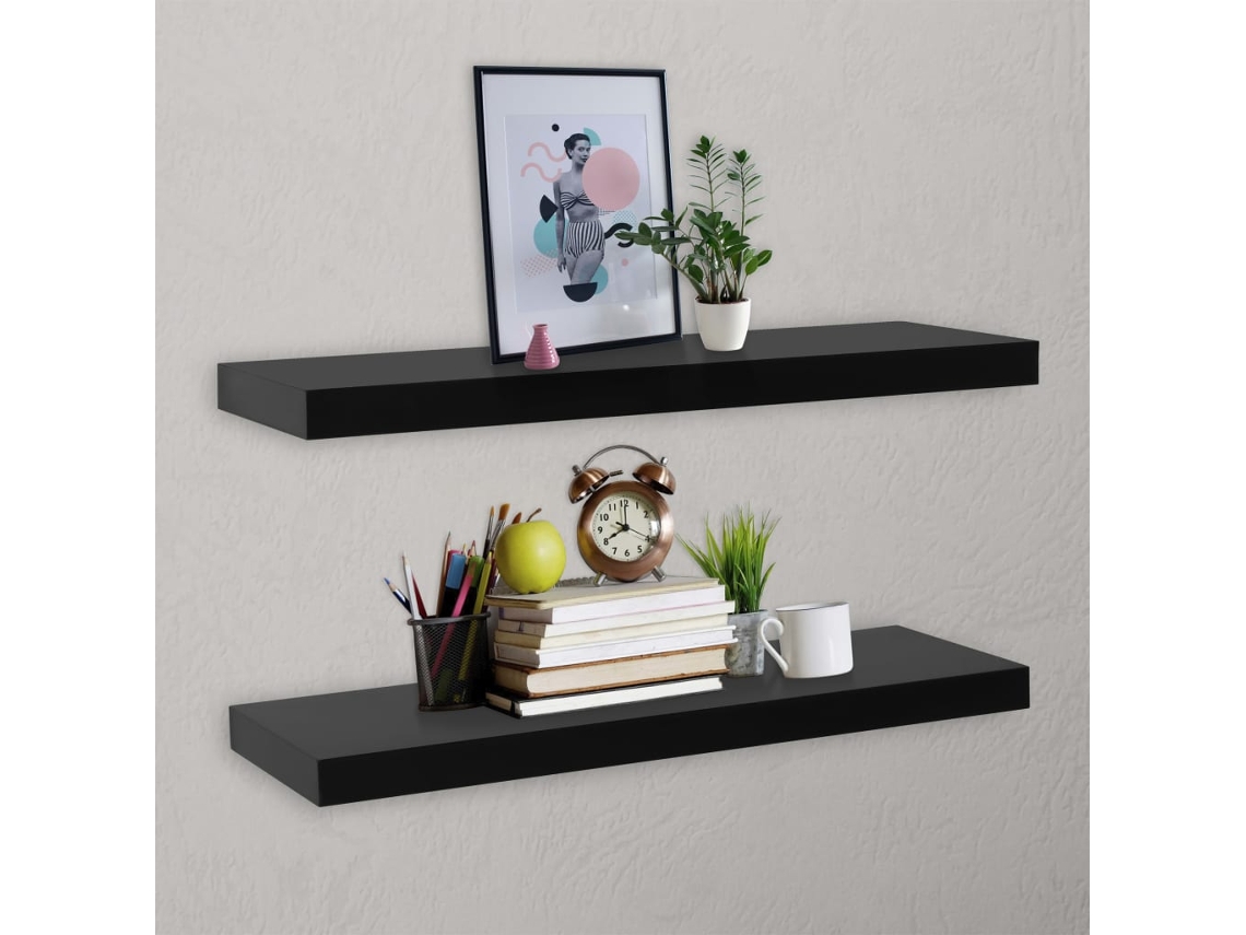 Estantes De Pared 2 Uds | Estante Flotante Negro 100x20x3,8 Cm