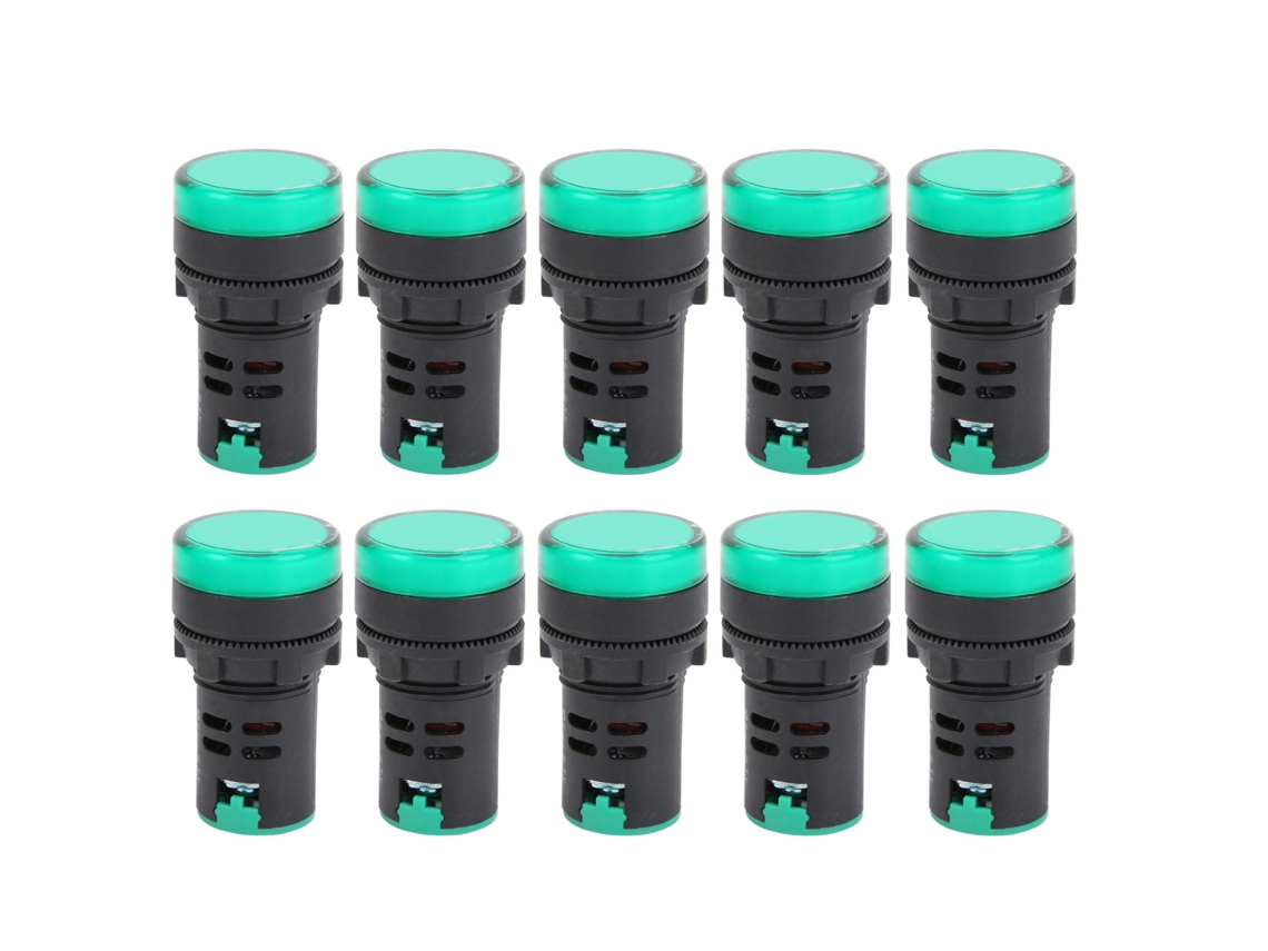 10 Unidades De Luz Indicadora Led Verde De Alto Brillo Ad16-22ds Para Indicación De Señal De Ca/cc De 12 V.