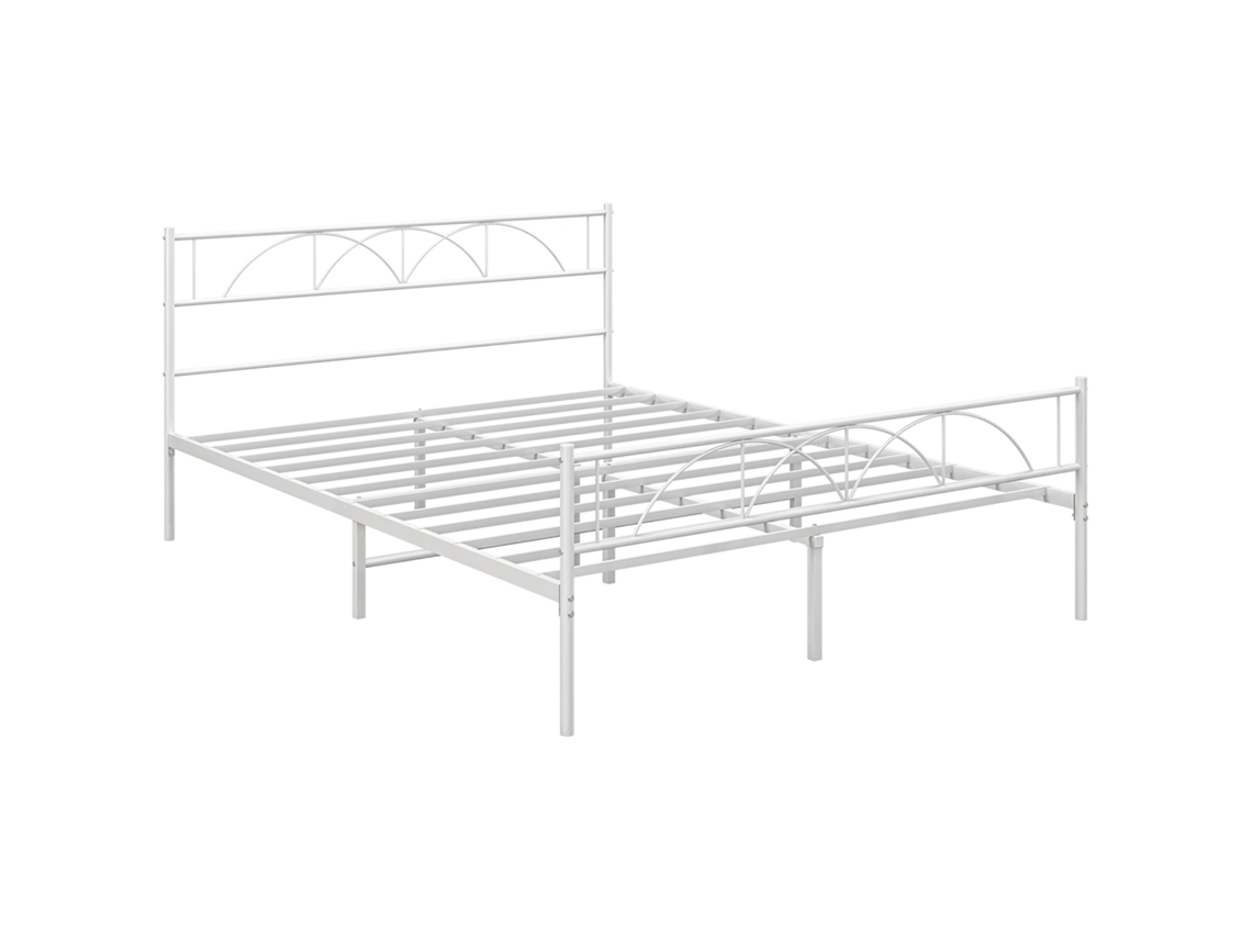 Cama De Casal 135x190cm Ripas E Cabeceira Em Aço, Espaço Inferior De Arrumação Carga 330kg Branca