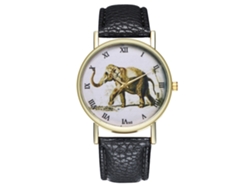Reloj De Cuarzo Con Correa De Cuero Pu Moda Patrón De Elefante Dial Numeros Romanos Negro