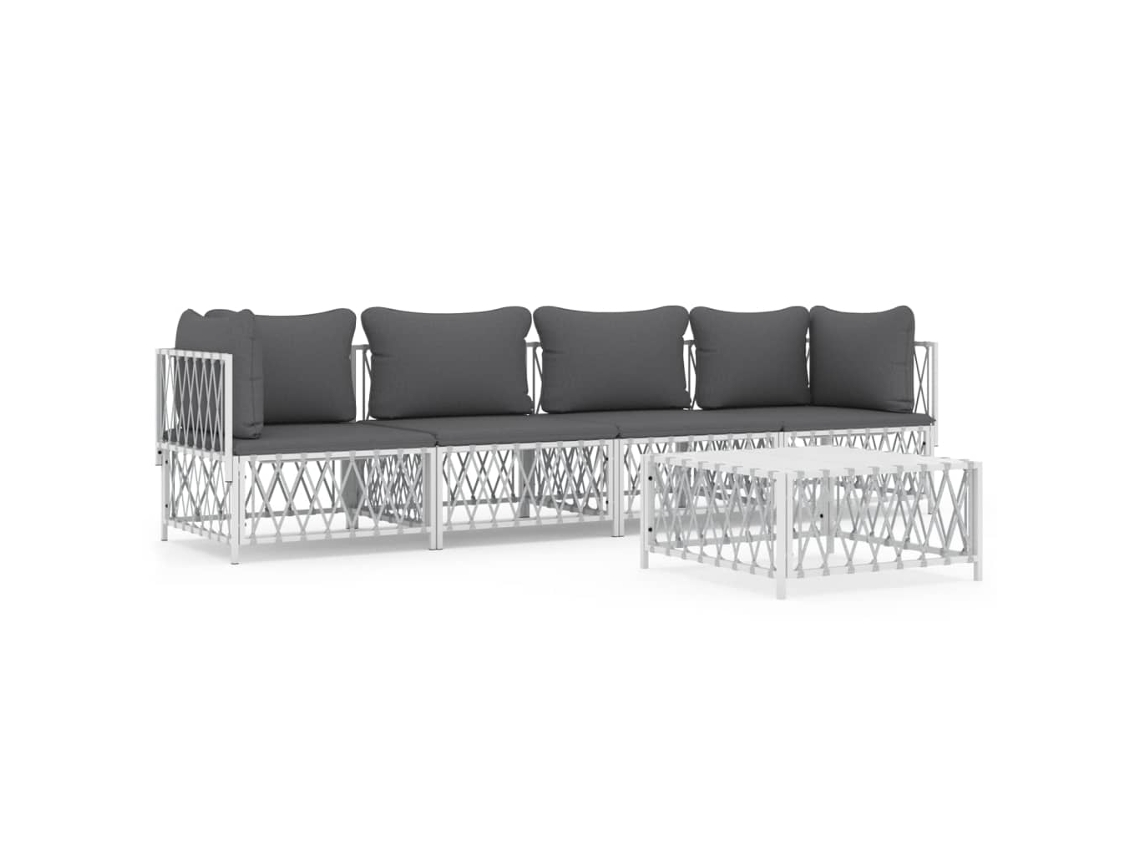 Conjunto 5 de muebles de jardín VIDAXL y cojines acero blanco