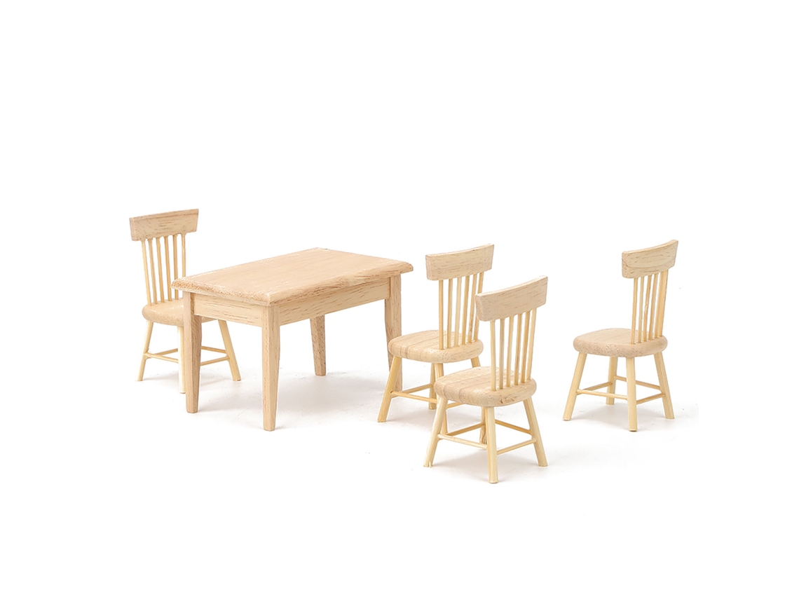 Juego De Mesa Y Sillas En Miniatura Para Casa De Muñecas A Escala 1:12, Accesorio De Juguete De Madera.