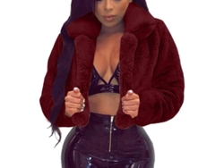 Chaqueta corta de mujer en piel sintética rosa fucsia, modelo 2026, de suave tejido sherpa, para invierno.