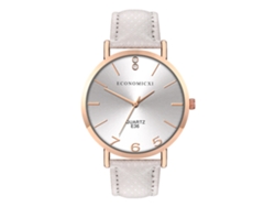 Reloj De Pulsera Unisex De Cuarzo Con Correa De Pu, Esfera Redonda Blanca, A La Moda.