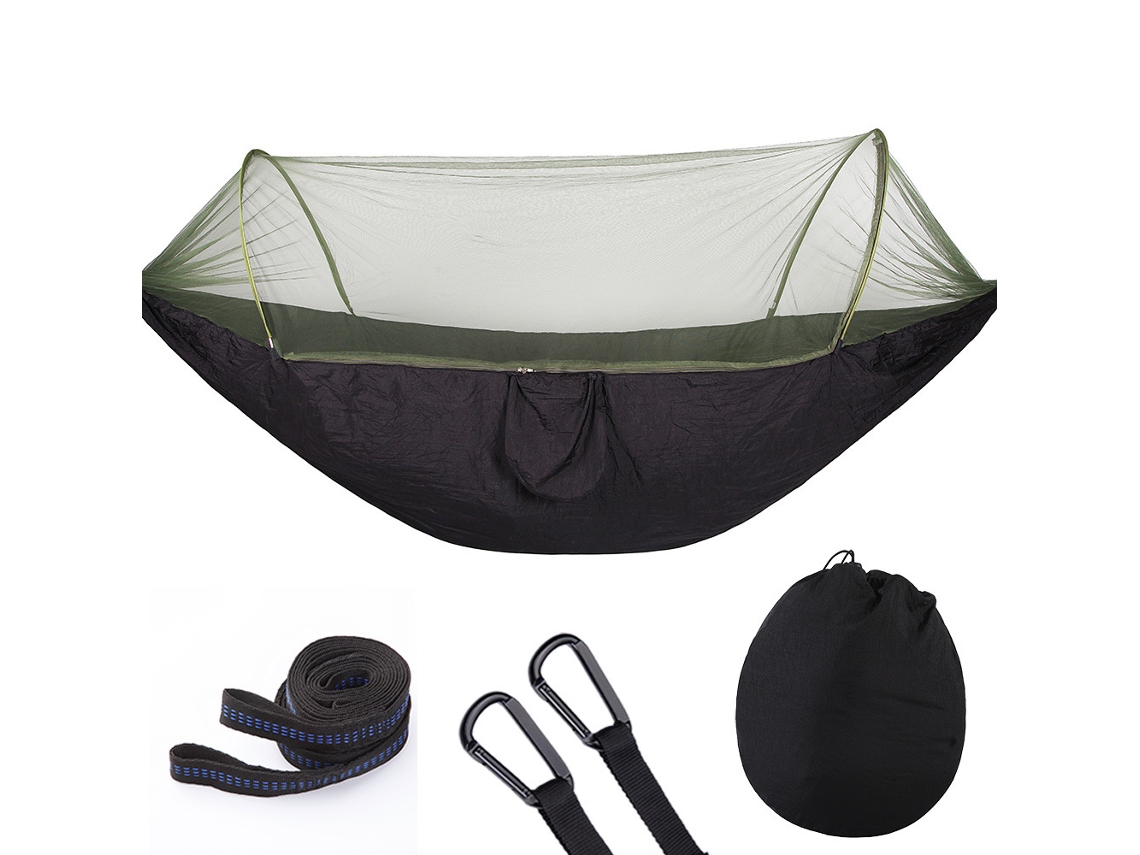 Hamaca Portátil Individual Con Mosquitera, Adecuada Para Mochileros Y Campamentos Al Aire Libre (250x120 Cm) Negra Siurn