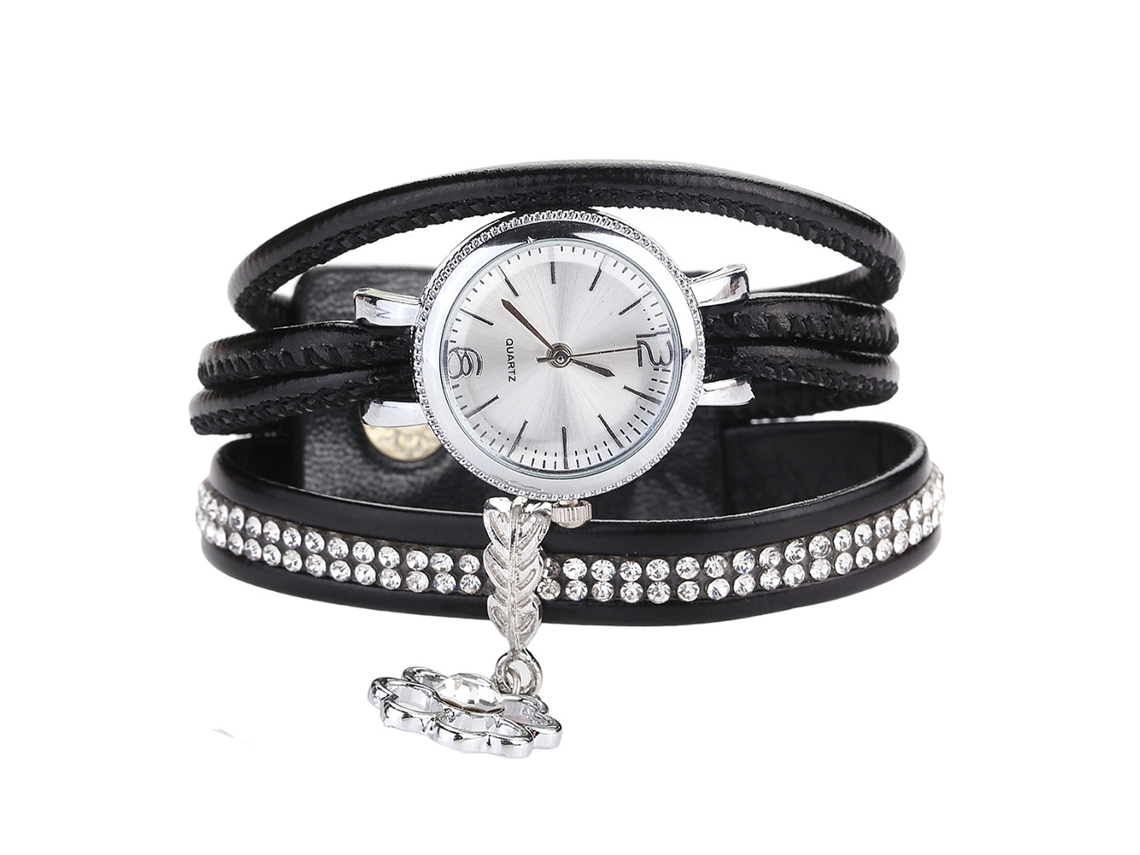 Reloj De Pulsera De Moda Para Mujer Con Correa De Cuero Sintético Y Exquisitos Diamantes De Imitación.
