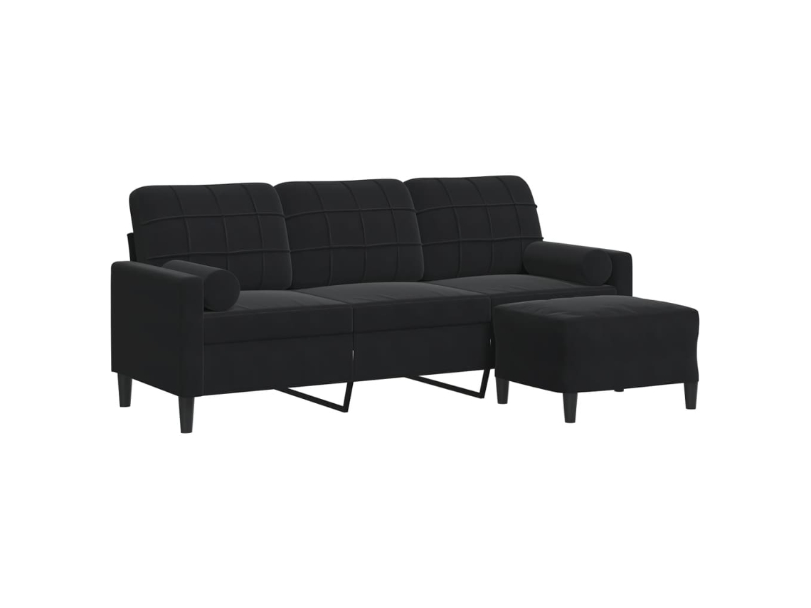 Maison Exclusive - Sofá De 3 Plazas Con Taburete De Terciopelo Negro 180 Cm