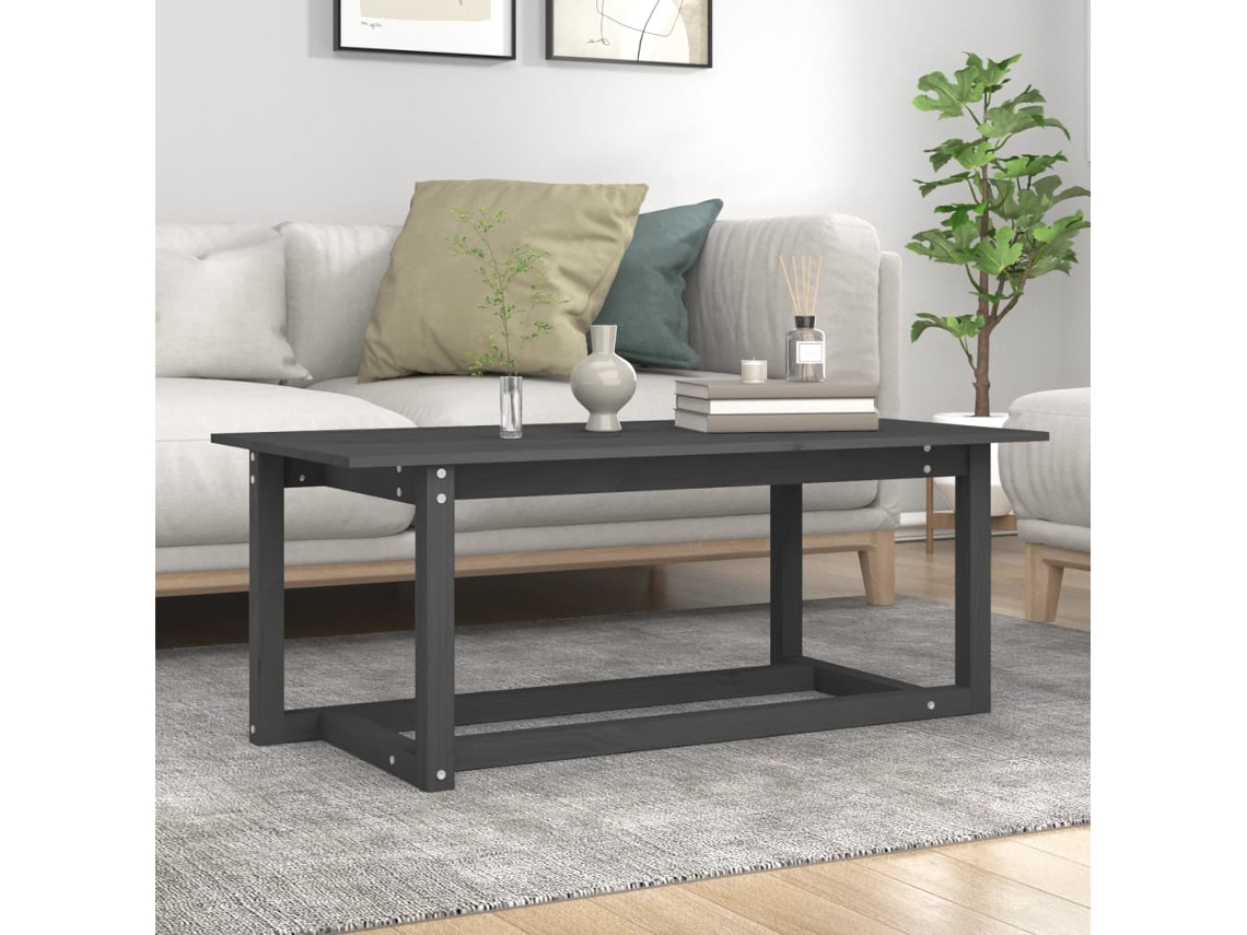 Mesa de Centro Apoyo 110X55X45 Cm Madera de Pino Macizo Gris